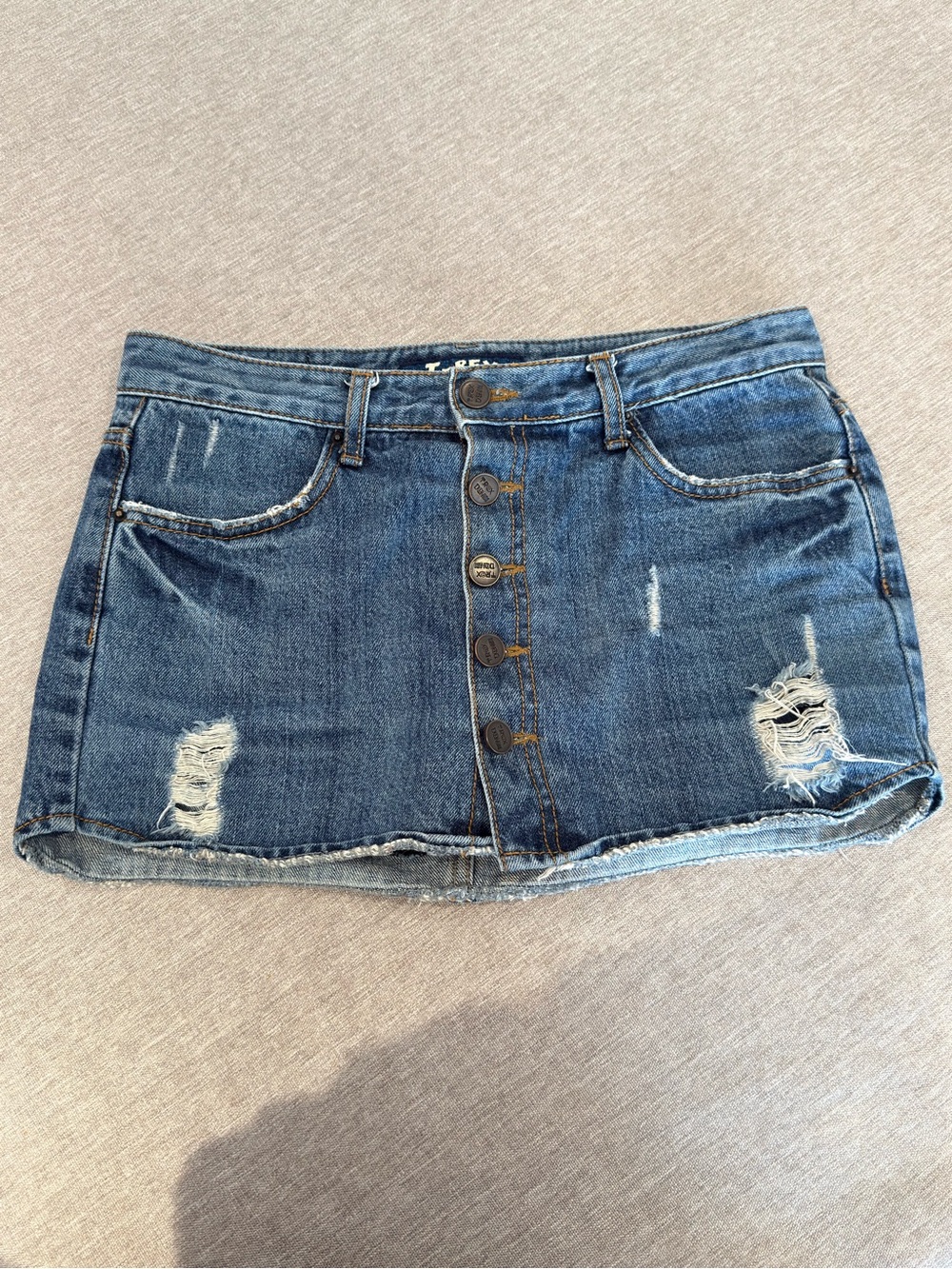Button-Front Distressed Denim Mini Skort - Blue